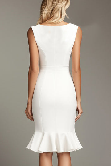 Robe courte formelle moulante blanche à col en V